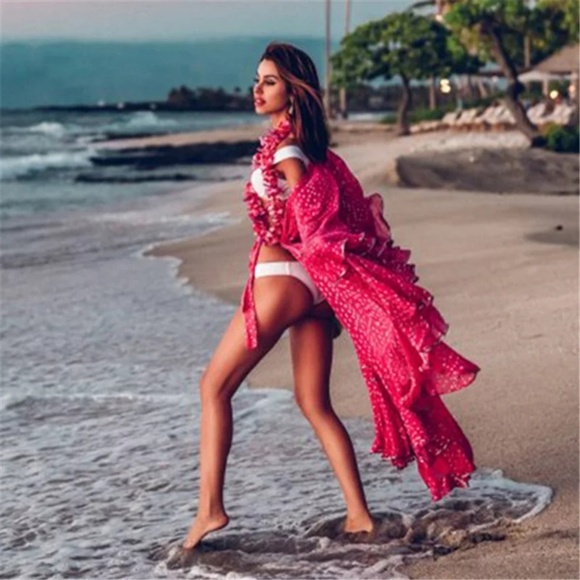 New arrivals! Ruffle Sleeves Pink Cover Up - Picture 2 of 8